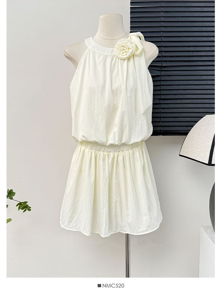 Rosette Halter Bubble Top & Mini Skirt Set
