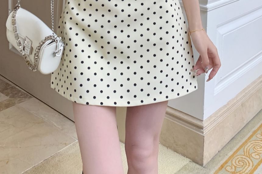 High-Waist Dotted Mini A-Line Skirt