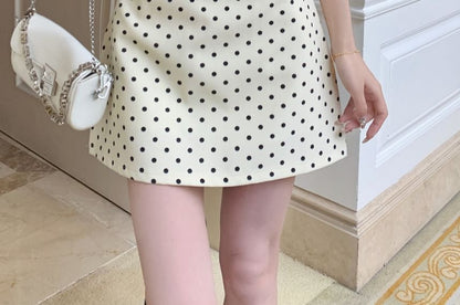 High-Waist Dotted Mini A-Line Skirt
