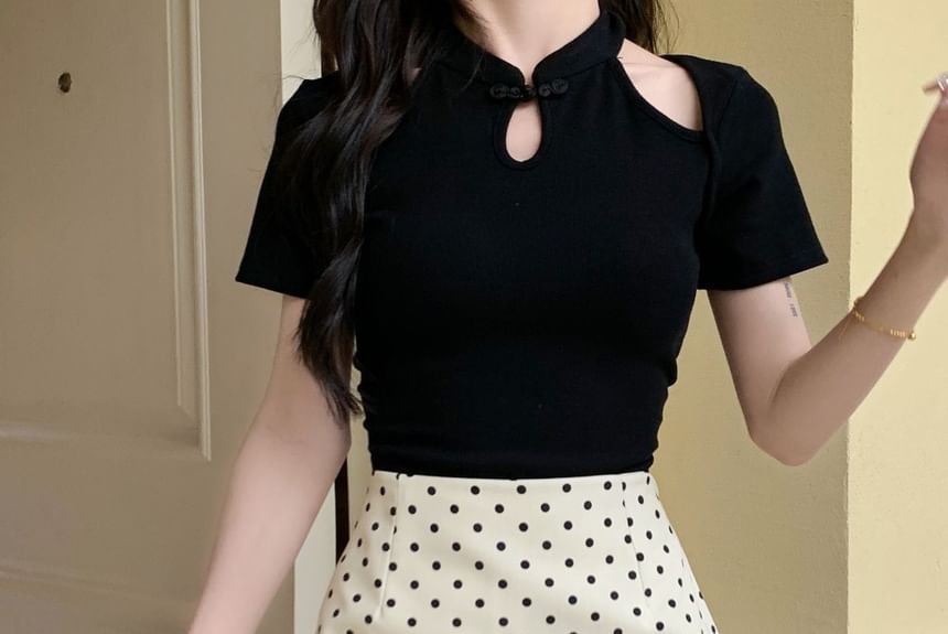 High-Waist Dotted Mini A-Line Skirt