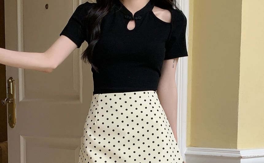 High-Waist Dotted Mini A-Line Skirt