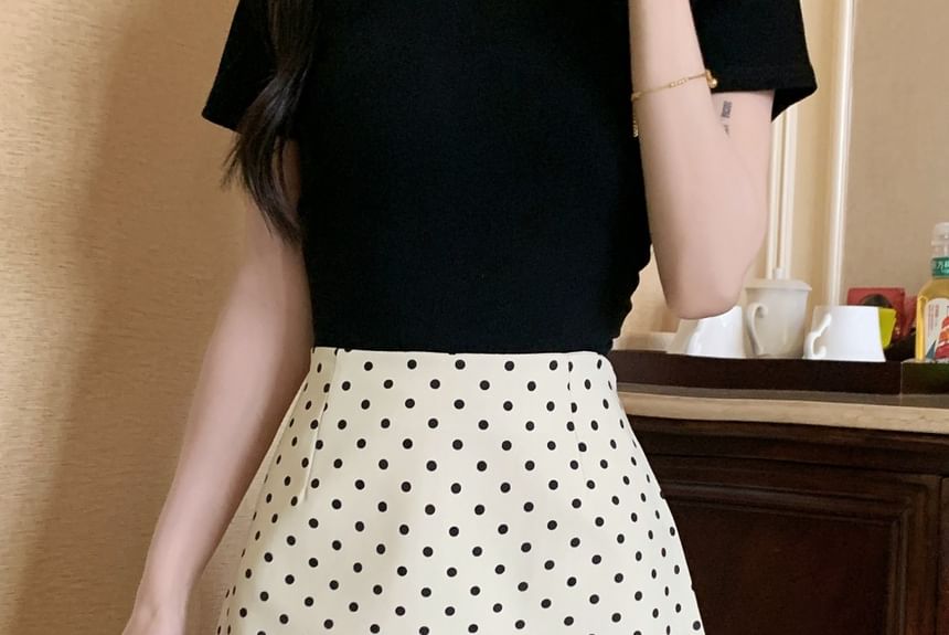 High-Waist Dotted Mini A-Line Skirt