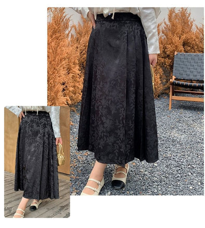 Plus Size Mid Rise Floral Print A-Line Midi Skirt