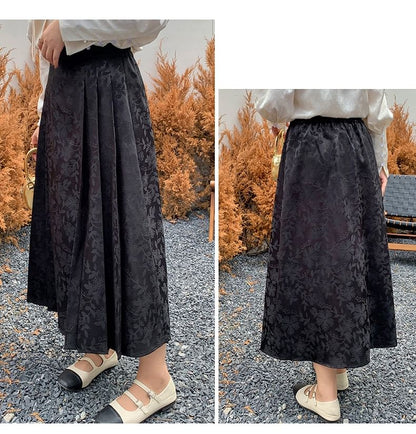 Plus Size Mid Rise Floral Print A-Line Midi Skirt