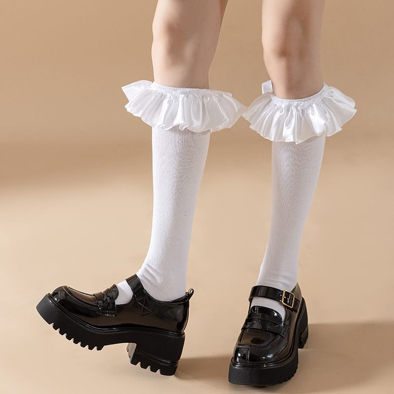 Plain Ruffle Tall Socks