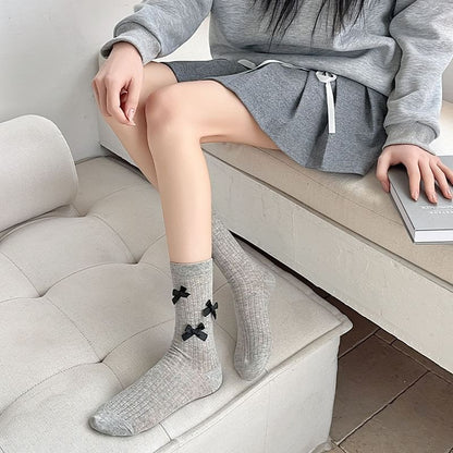 Plain Bow Ribbed Socks