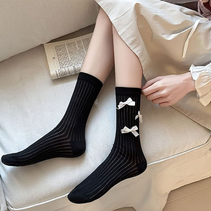 Plain Bow Ribbed Socks