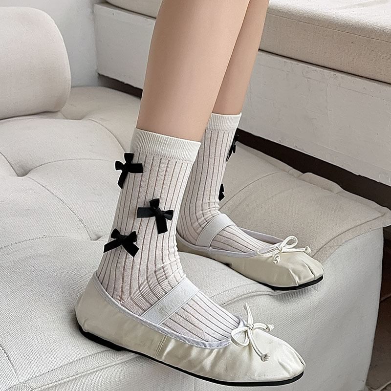 Plain Bow Ribbed Socks