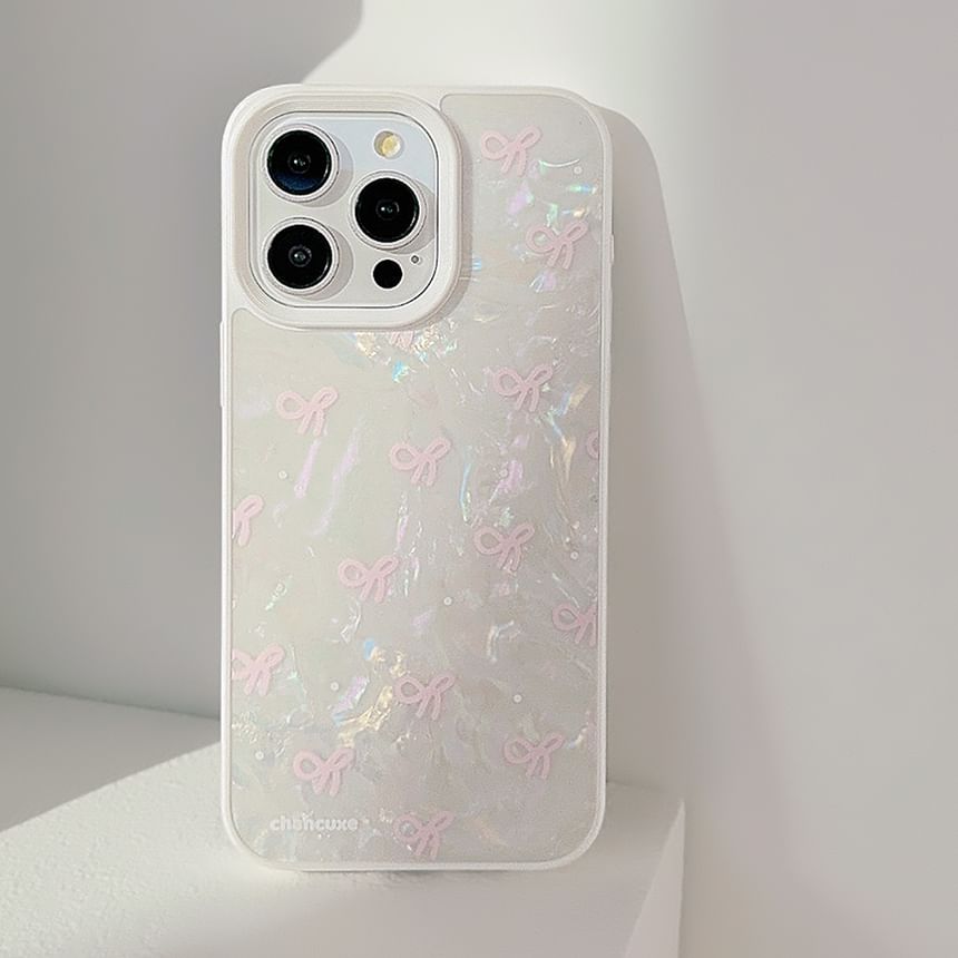 Bow Phone Case / Faux Pearl Adhesive Decoration / Strap / Set