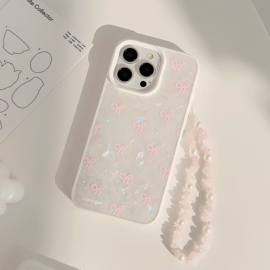 Bow Phone Case / Faux Pearl Adhesive Decoration / Strap / Set