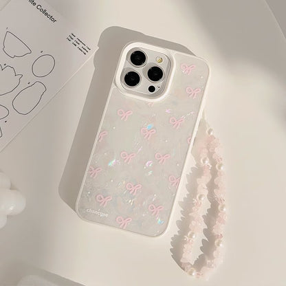 Bow Phone Case / Faux Pearl Adhesive Decoration / Strap / Set