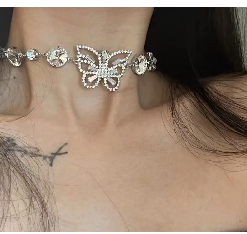 Butterfly Rhinestone Alloy Choker