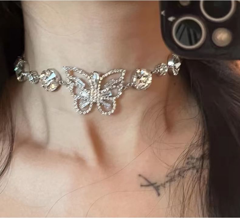 Butterfly Rhinestone Alloy Choker