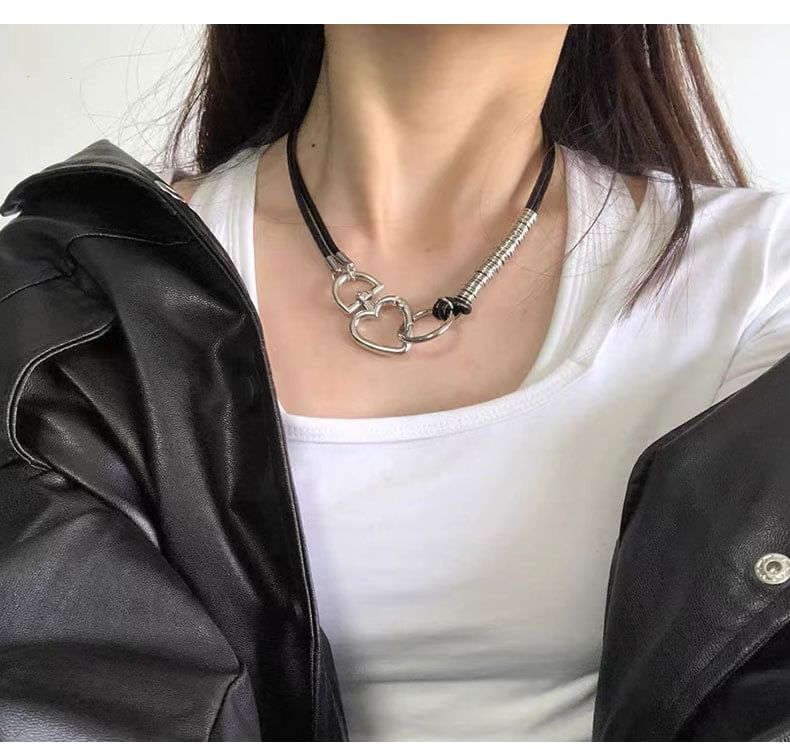 Heart Alloy Faux Leather Choker