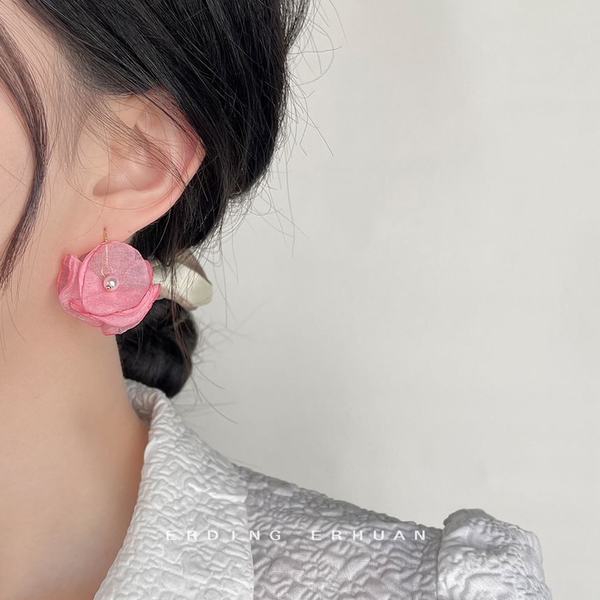 Floral Mesh Faux Pearl Alloy Drop Earring