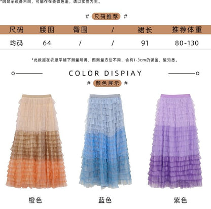 Color Block Ruffle Tiered Maxi Skirt with High Waist