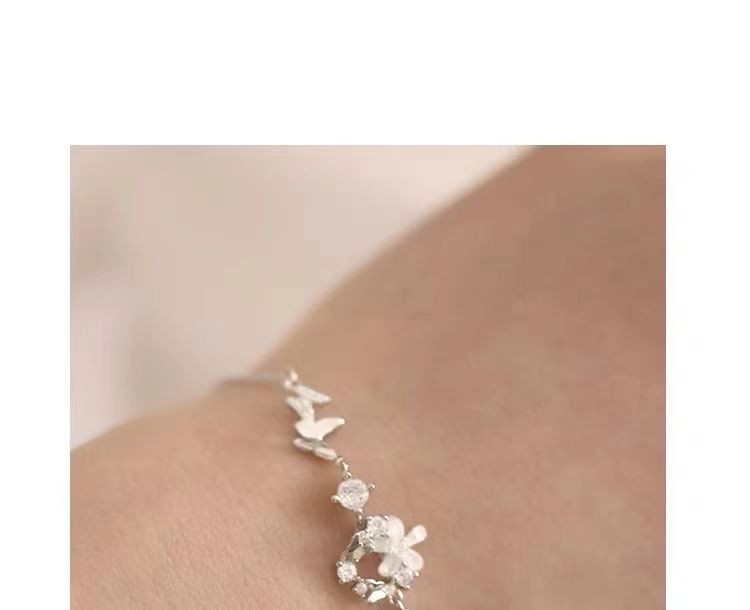 Sterling Silver Rhinestone Floral Bracelet