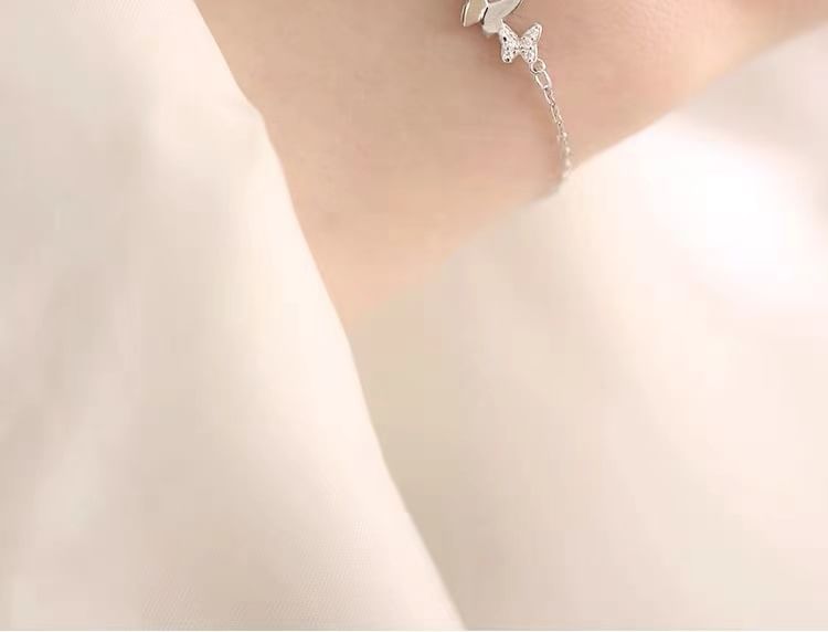 Sterling Silver Rhinestone Floral Bracelet