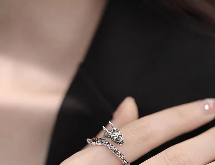 Sterling Silver Dragon Rhinestone Ring