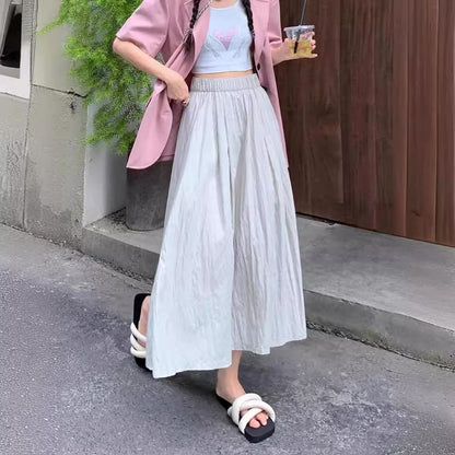 High-Rise Ruched Midi A-Line Skirt