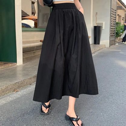 High-Rise Ruched Midi A-Line Skirt