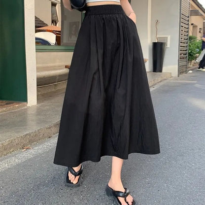 High-Rise Ruched Midi A-Line Skirt