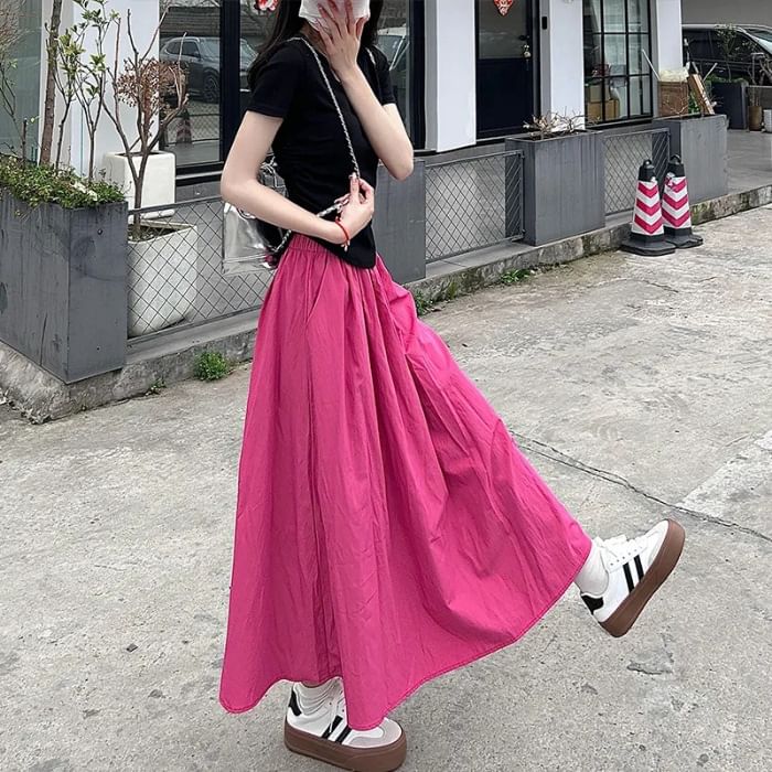 High-Rise Ruched Midi A-Line Skirt