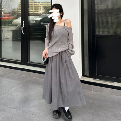 High-Rise Ruched Midi A-Line Skirt
