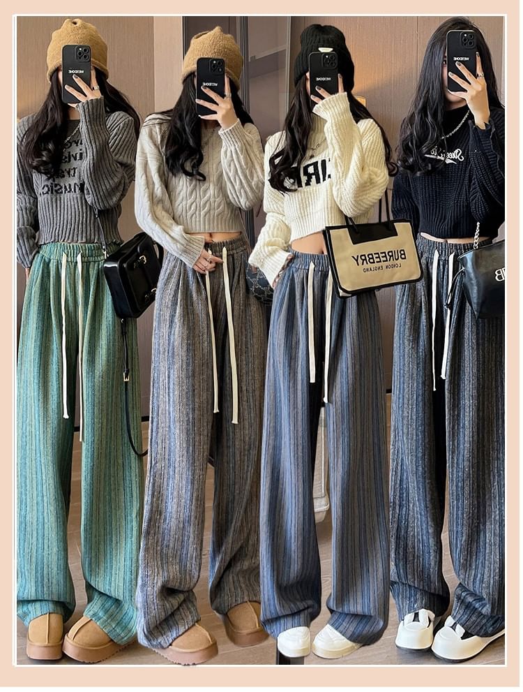 Drawstring Waist Striped Loose Fit Pants