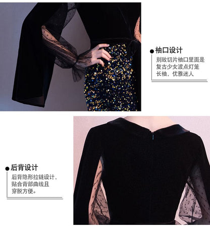 Evening Gown Mermaid Flared-Sleeve Sequin Maxi