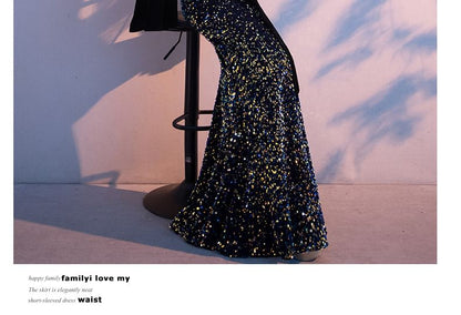 Evening Gown Mermaid Flared-Sleeve Sequin Maxi