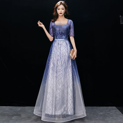 Sequin Gown Embroidered Flower Evening A-Line