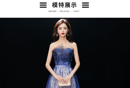 Sequin Gown Embroidered Flower Evening A-Line