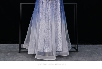 Sequin Gown Embroidered Flower Evening A-Line