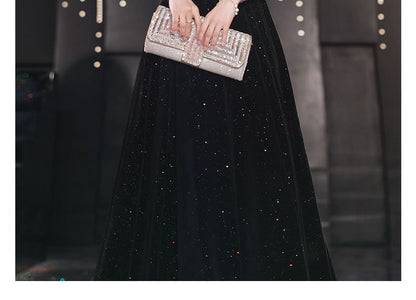 Gown Puff-Sleeve Sequin A-Line Evening