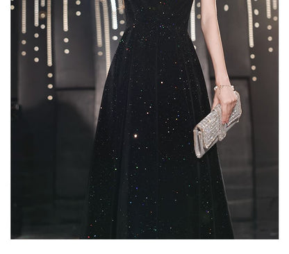 Gown Puff-Sleeve Sequin A-Line Evening