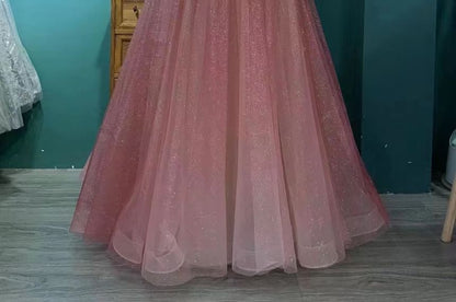 Puff-Sleeve Ball A-Line Sequin Gown