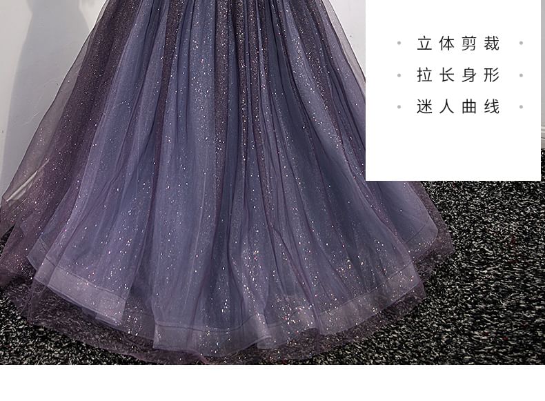 Puff-Sleeve Ball A-Line Sequin Gown