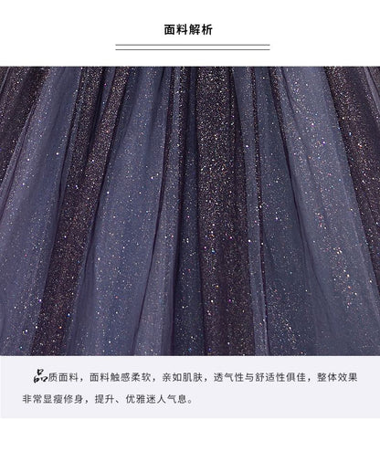 Puff-Sleeve Ball A-Line Sequin Gown