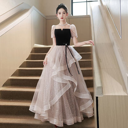 Sequin Dress Puff-Sleeve Cocktail Evening A-Line / Gown