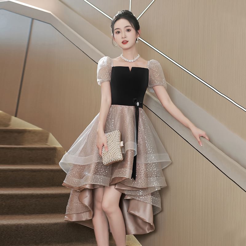 Sequin Dress Puff-Sleeve Cocktail Evening A-Line / Gown