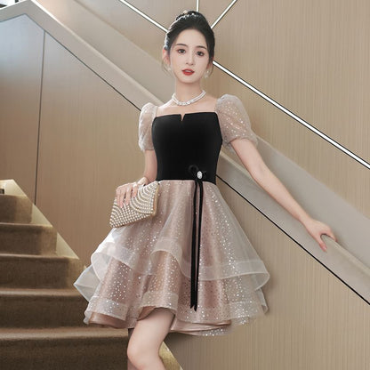 Sequin Dress Puff-Sleeve Cocktail Evening A-Line / Gown