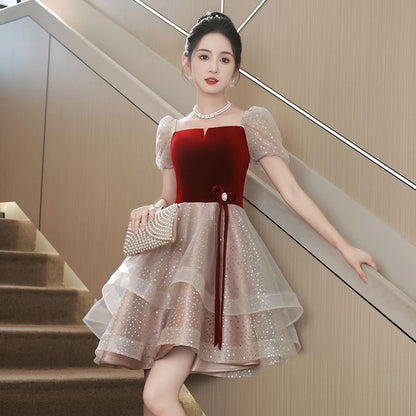 Sequin Dress Puff-Sleeve Cocktail Evening A-Line / Gown