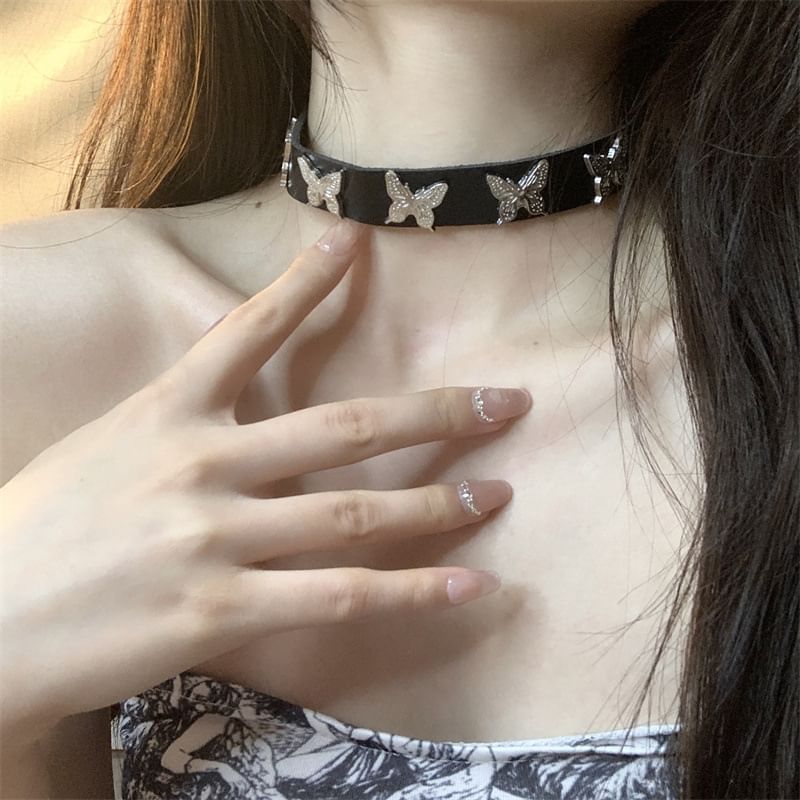 Butterfly Faux Leather Choker