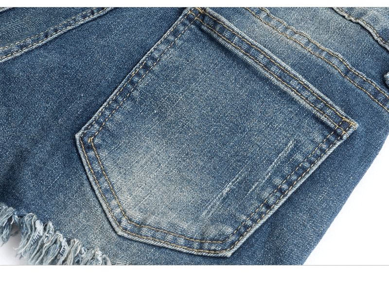 High Waist Washed Distressed Denim Shorts with Sash
