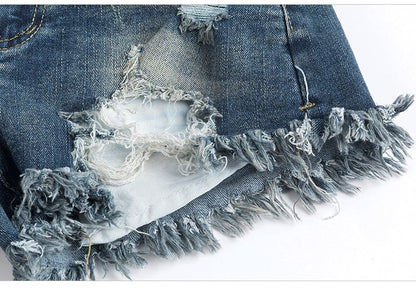 High Waist Washed Distressed Denim Shorts with Sash