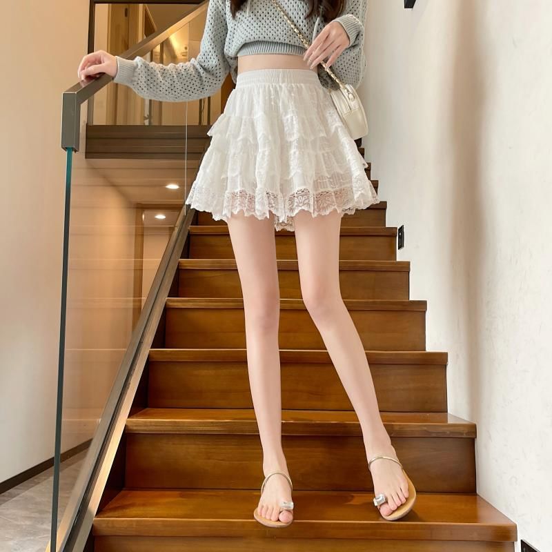 Layered Lace Ruffle High-Waist Mini Skirt