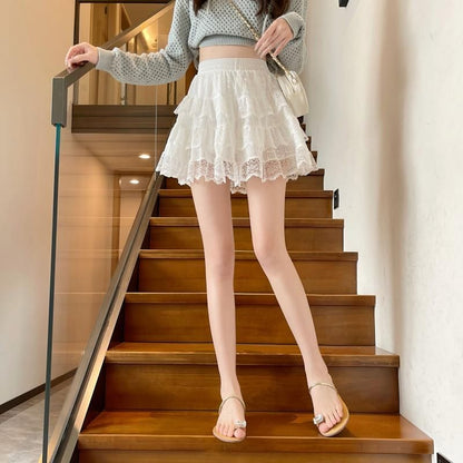 Layered Lace Ruffle High-Waist Mini Skirt