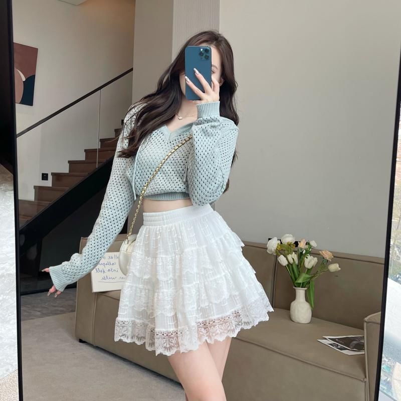 Layered Lace Ruffle High-Waist Mini Skirt