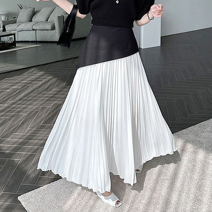 Two-Tone Pleated Maxi A-Line Skirt